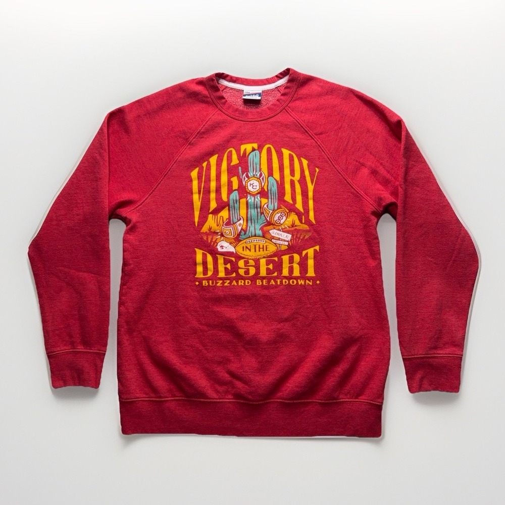 Charlie Hustle Kansas City Chiefs Desert Sweatshirt Pullover Red Fleece Size XL